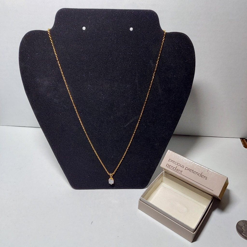 Vintage Avon Precious Pretenders Necklace With Cz Pendant 18" Long
